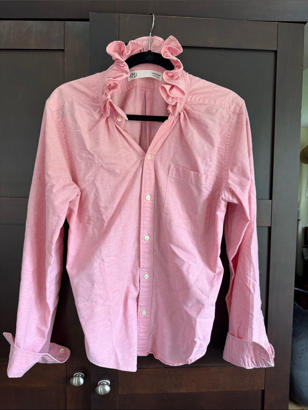 KMJ Pink Ruffle-Collar Button-Up Shirt - Womens M